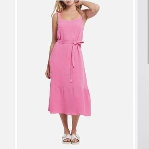 NEW TRIBAL slub cotton gauze midi dress in flamingo pink size medium